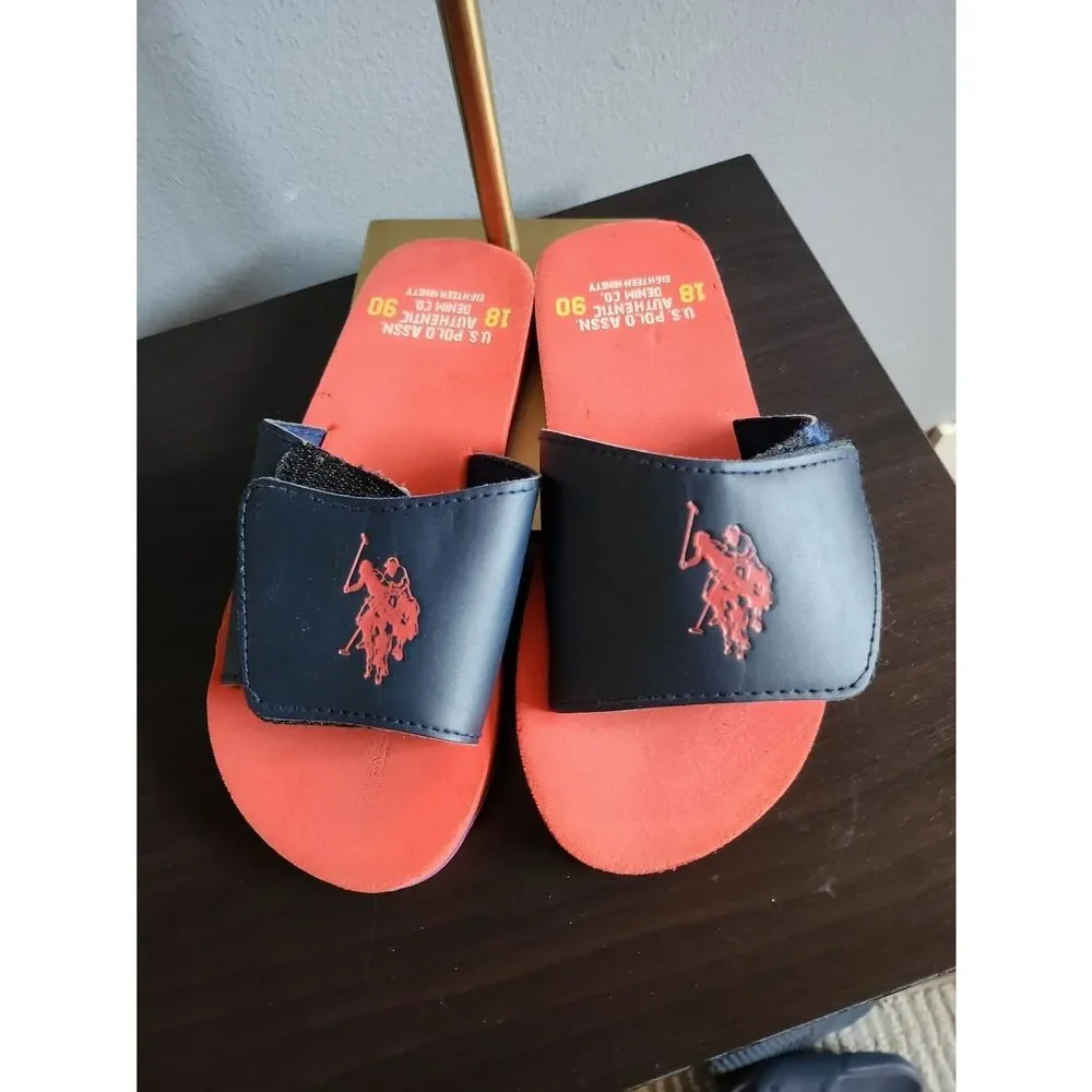 U.S. Polo Assn. Navy and Orange Adjustable Slide Sandals